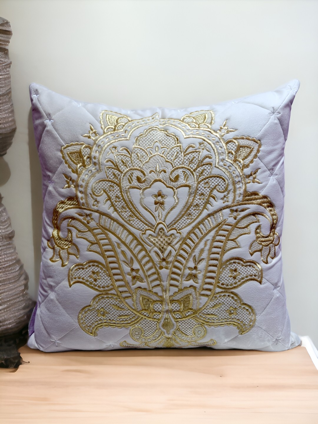

Zikrak Exim Cream-Coloured Set of 2 Embroidered Velvet Square Cushion Covers