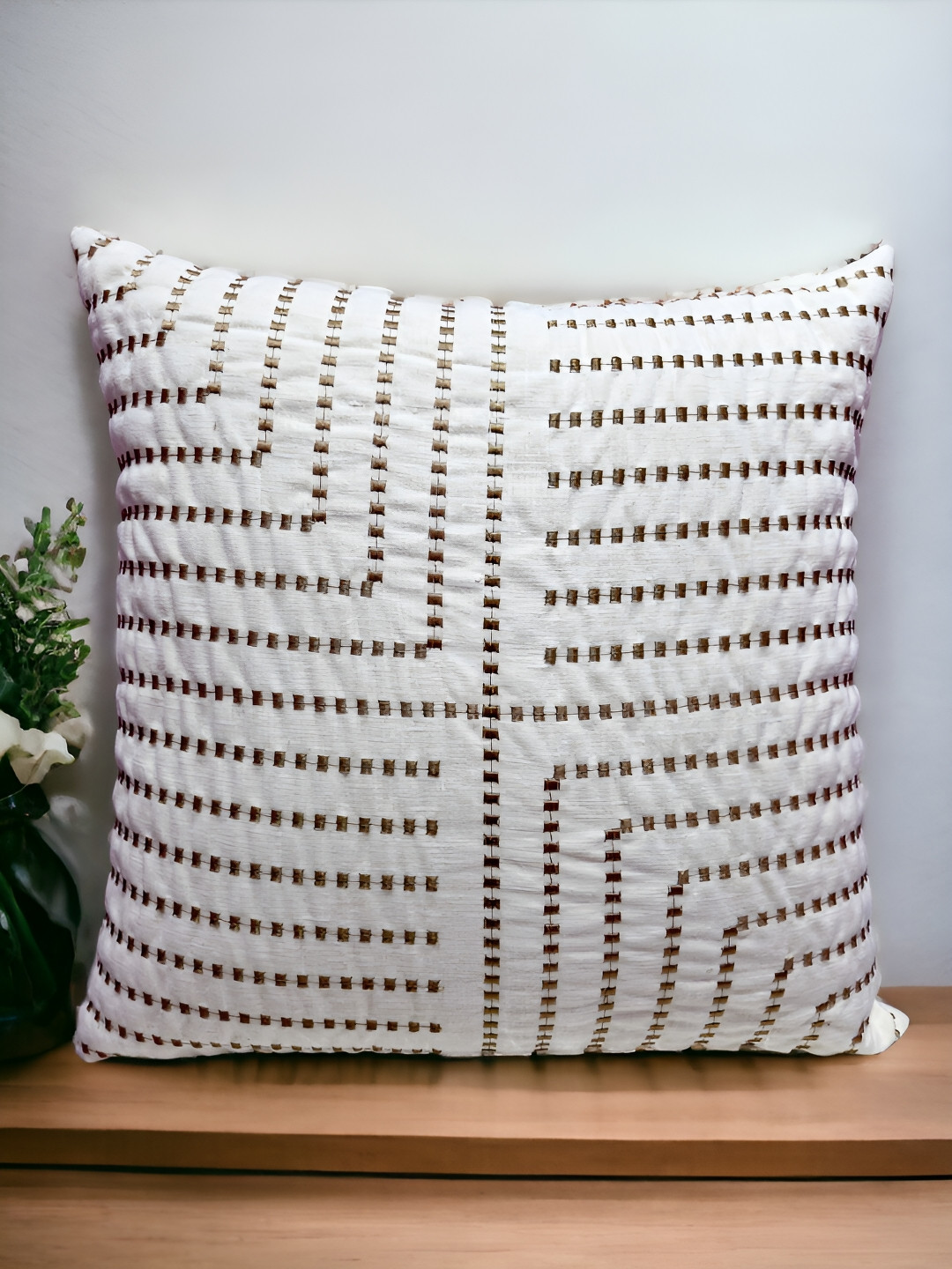 

Zikrak Exim Cream-Coloured Set of 2 Embroidered Square Cushion Covers
