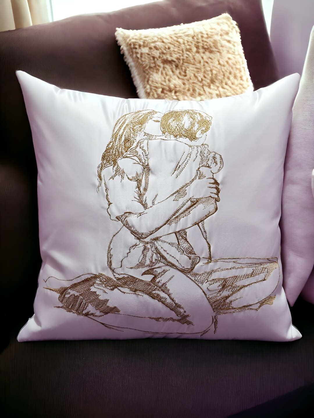 

Zikrak Exim Cream-Coloured Set of 5 Embroidered Satin Square Cushion Covers