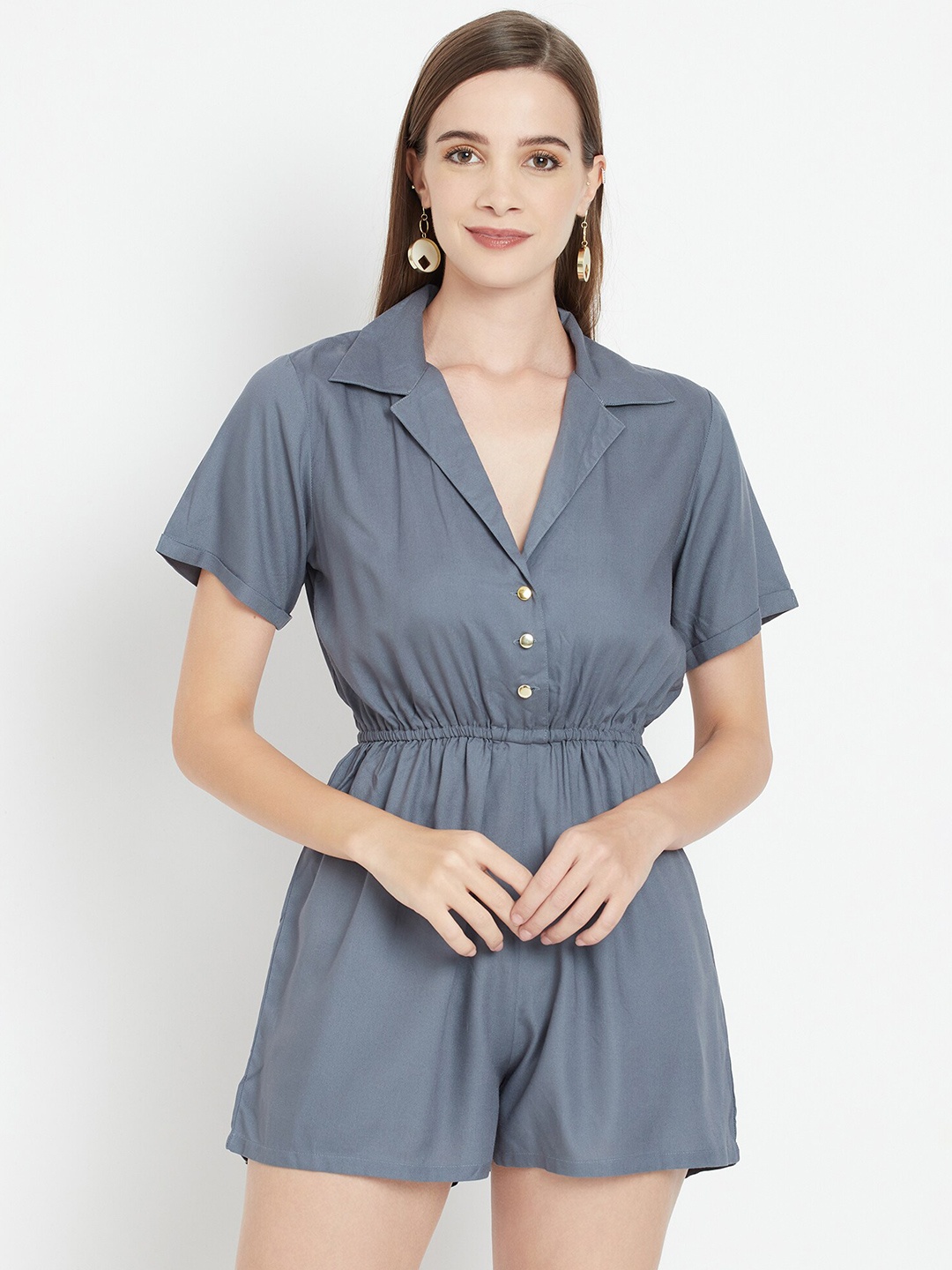 

Purple State Shirt Collar Playsuit, Grey