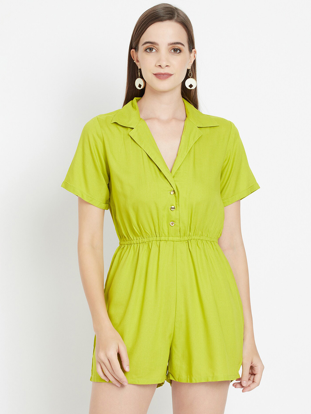 

Purple State Shirt Collar Playsuit, Green