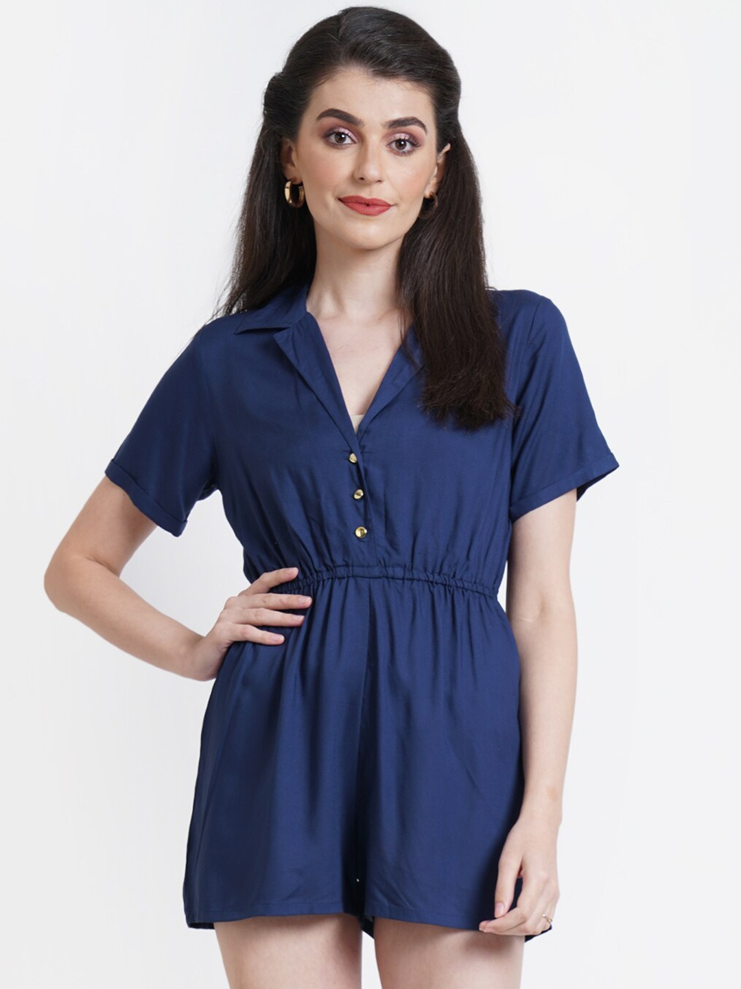 

Purple State Shirt Collar Playsuit, Navy blue