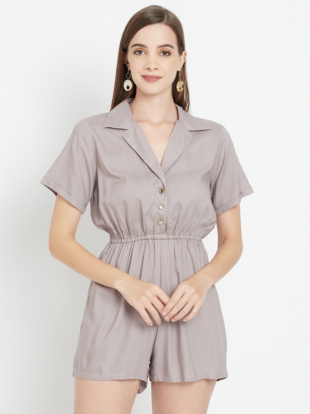 

Purple State Shirt Collar Playsuit, Grey