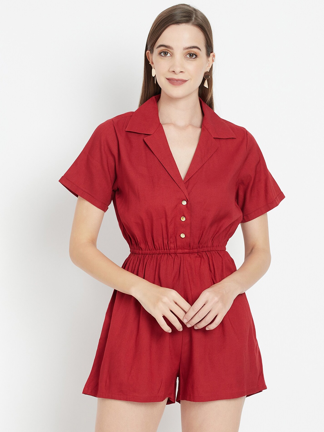 

Purple State Shirt Collar Playsuit, Maroon