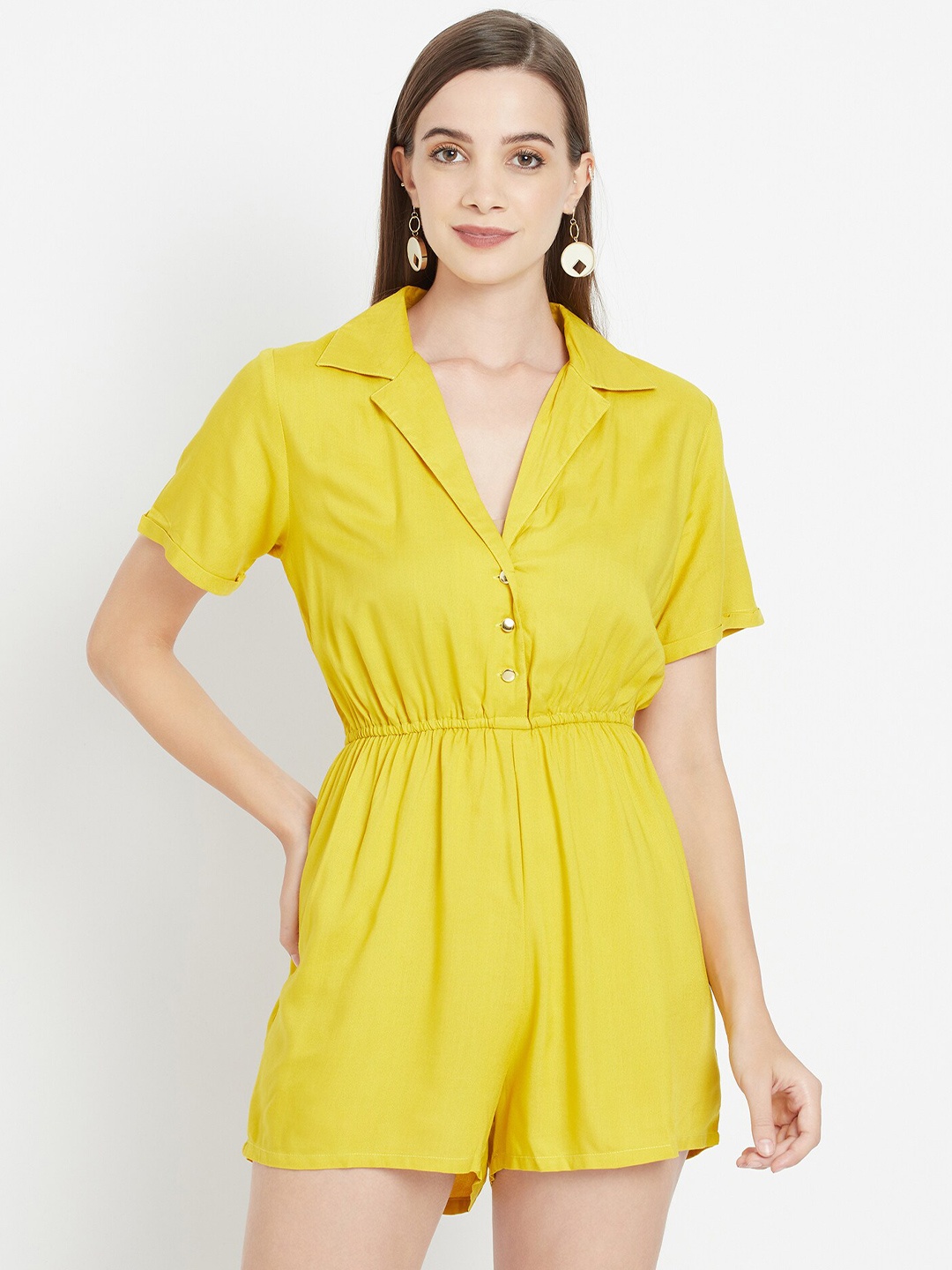 

Purple State Shirt Collar Playsuit, Yellow