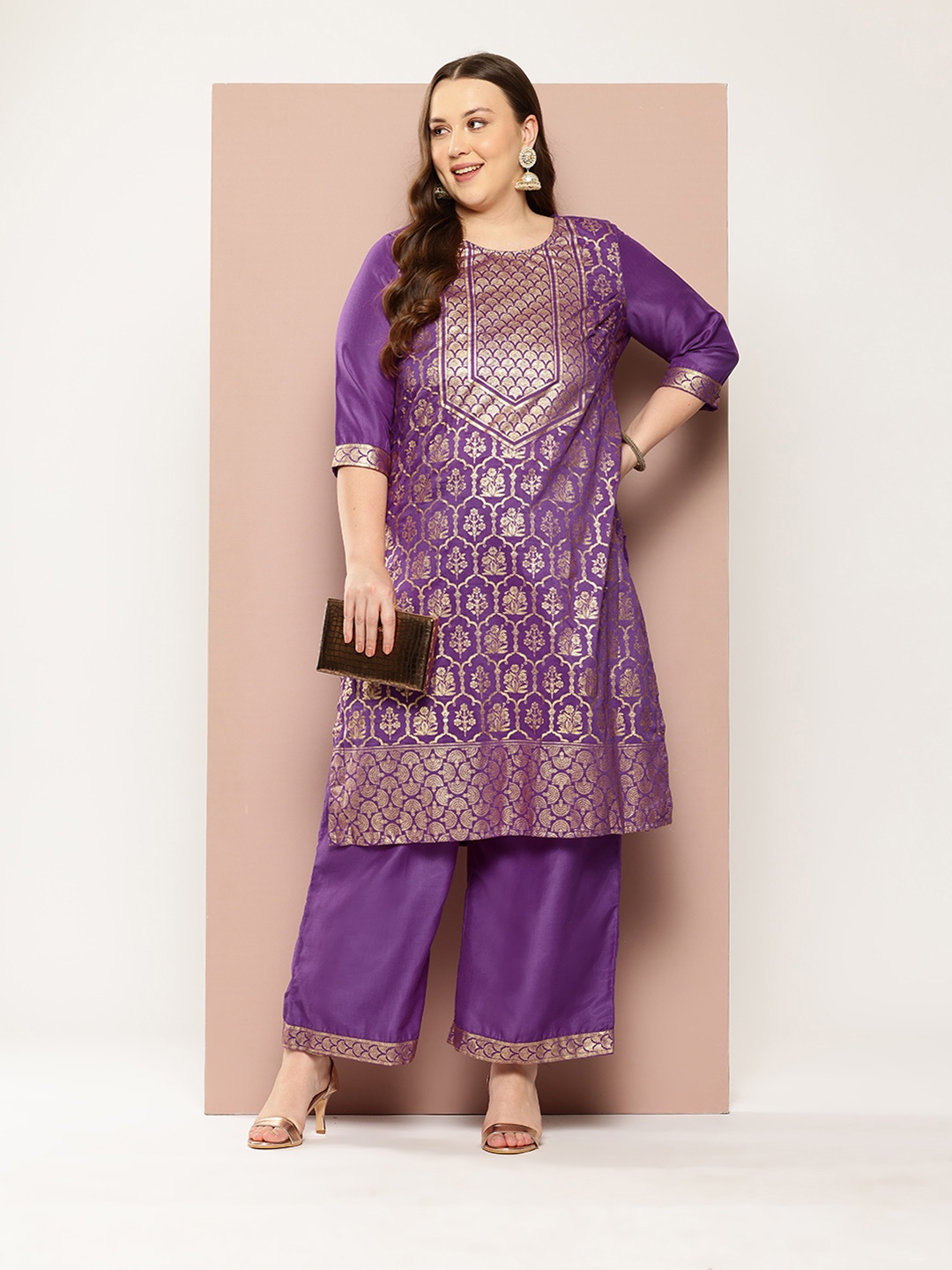

Sztori Plus Size Printed Gotta Patti Kurta with Palazzos, Purple