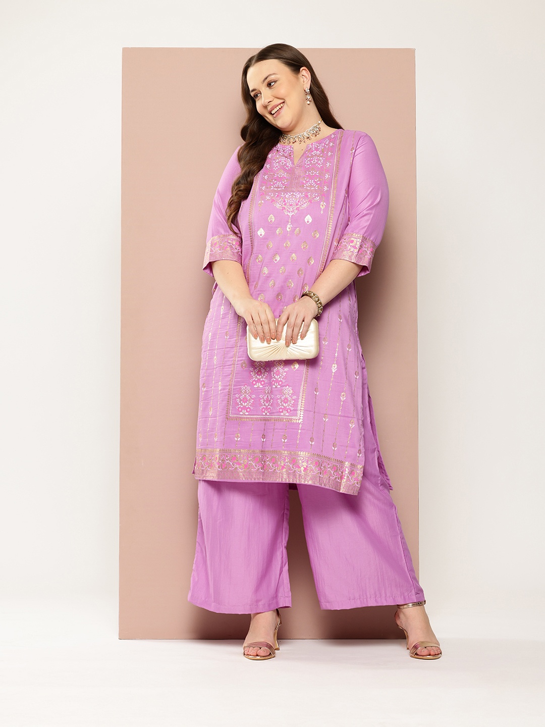 

Sztori Plus Size Ethnic Motifs Printed Kurta Set, Purple