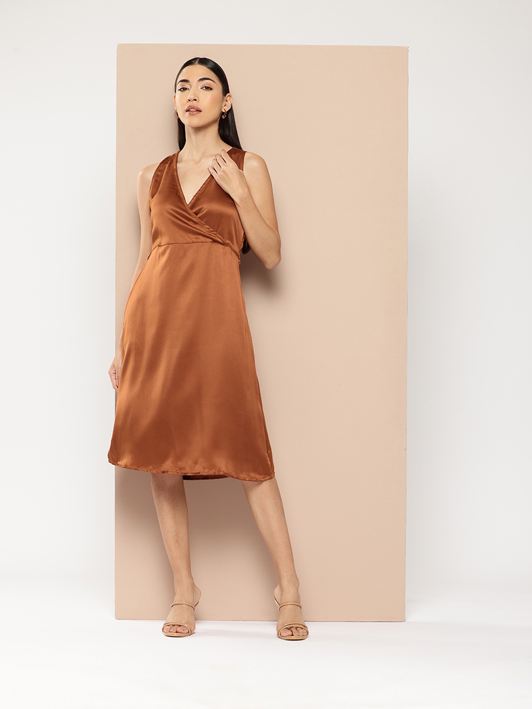 

Chemistry Satin A-line Midi Dress, Brown