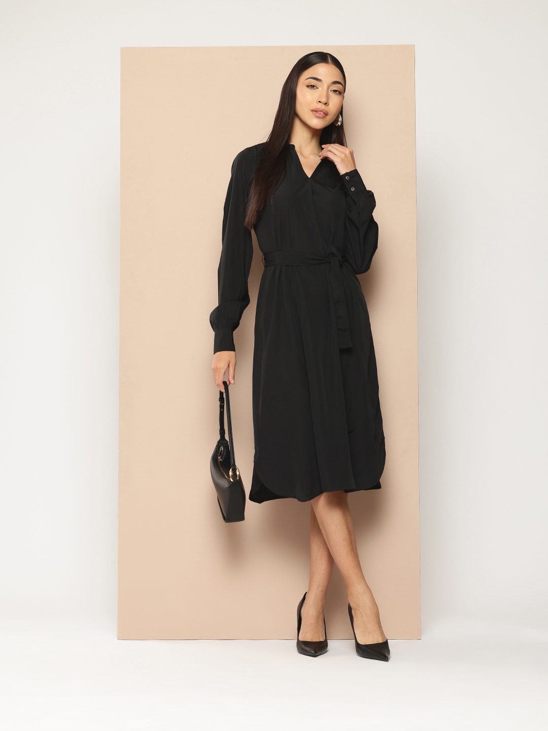 

Chemistry A-Line Tie-Up Midi Dress, Black