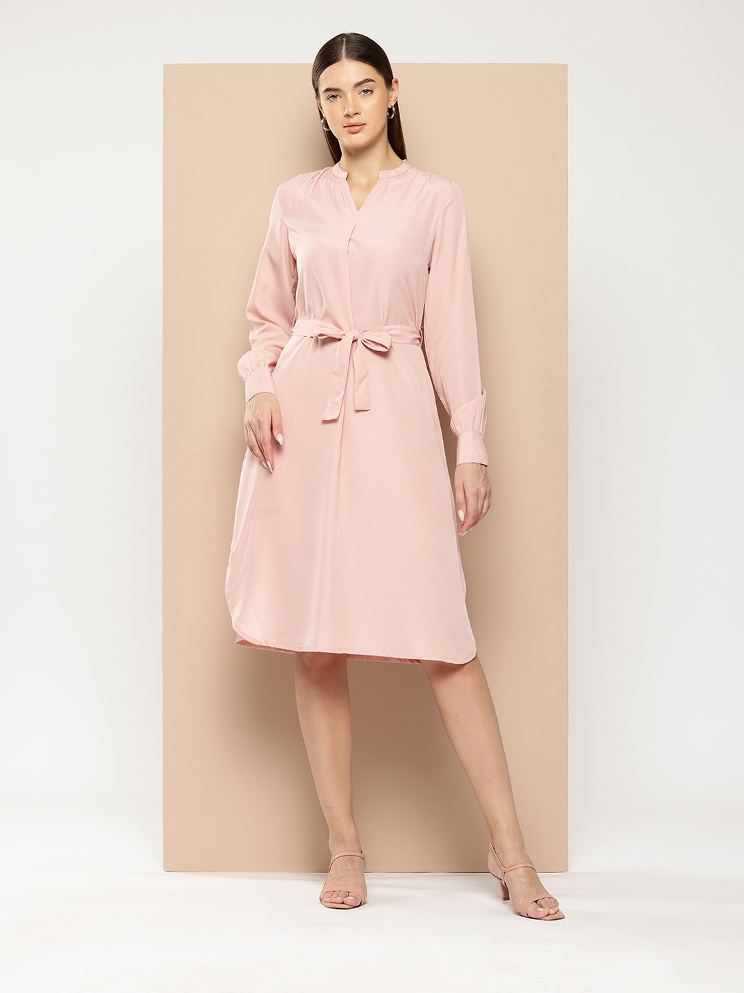 

Chemistry Mandarin Collar Shirt Dress, Pink