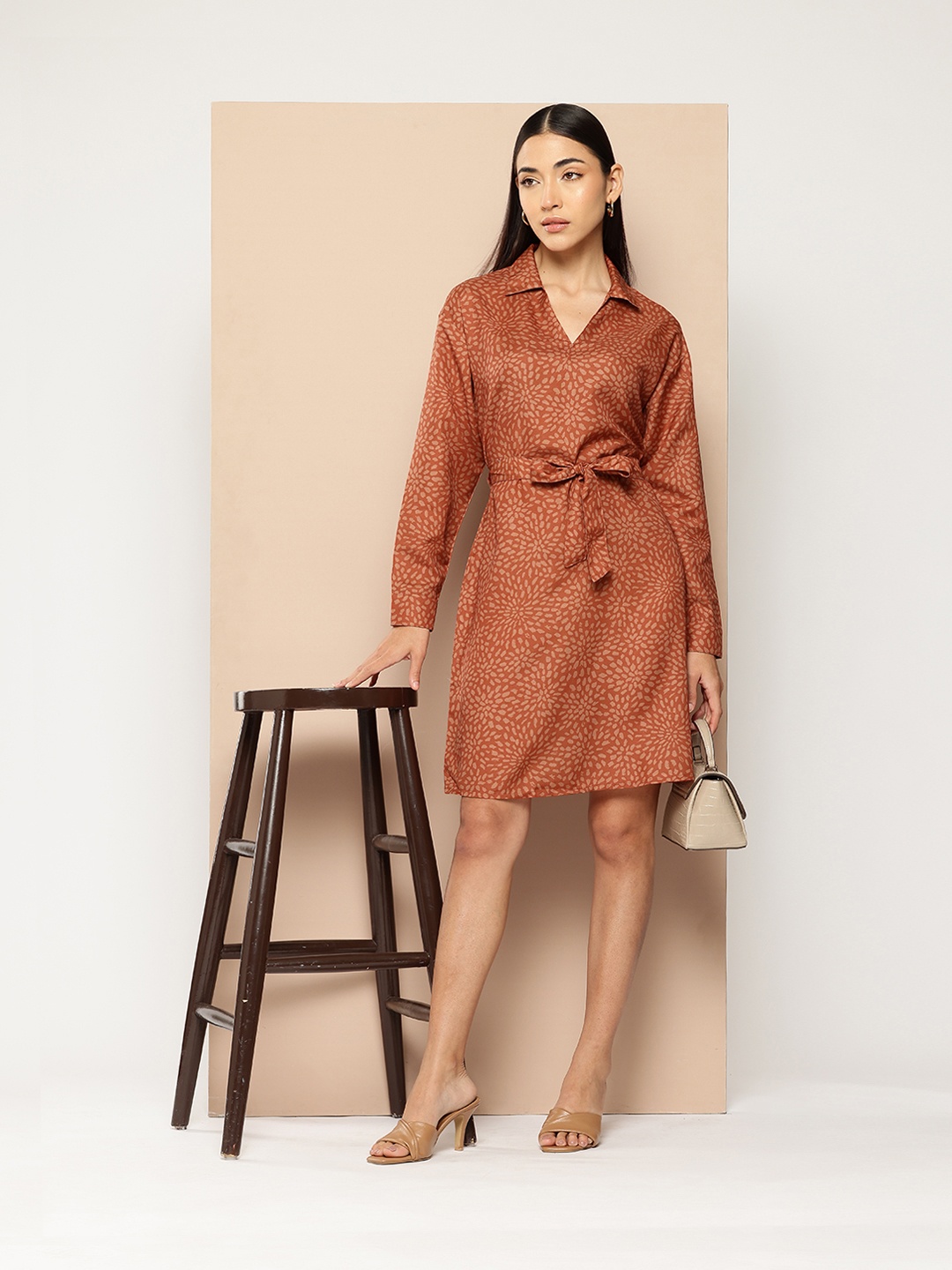 

Chemistry Printed Shirt Dress, Rust