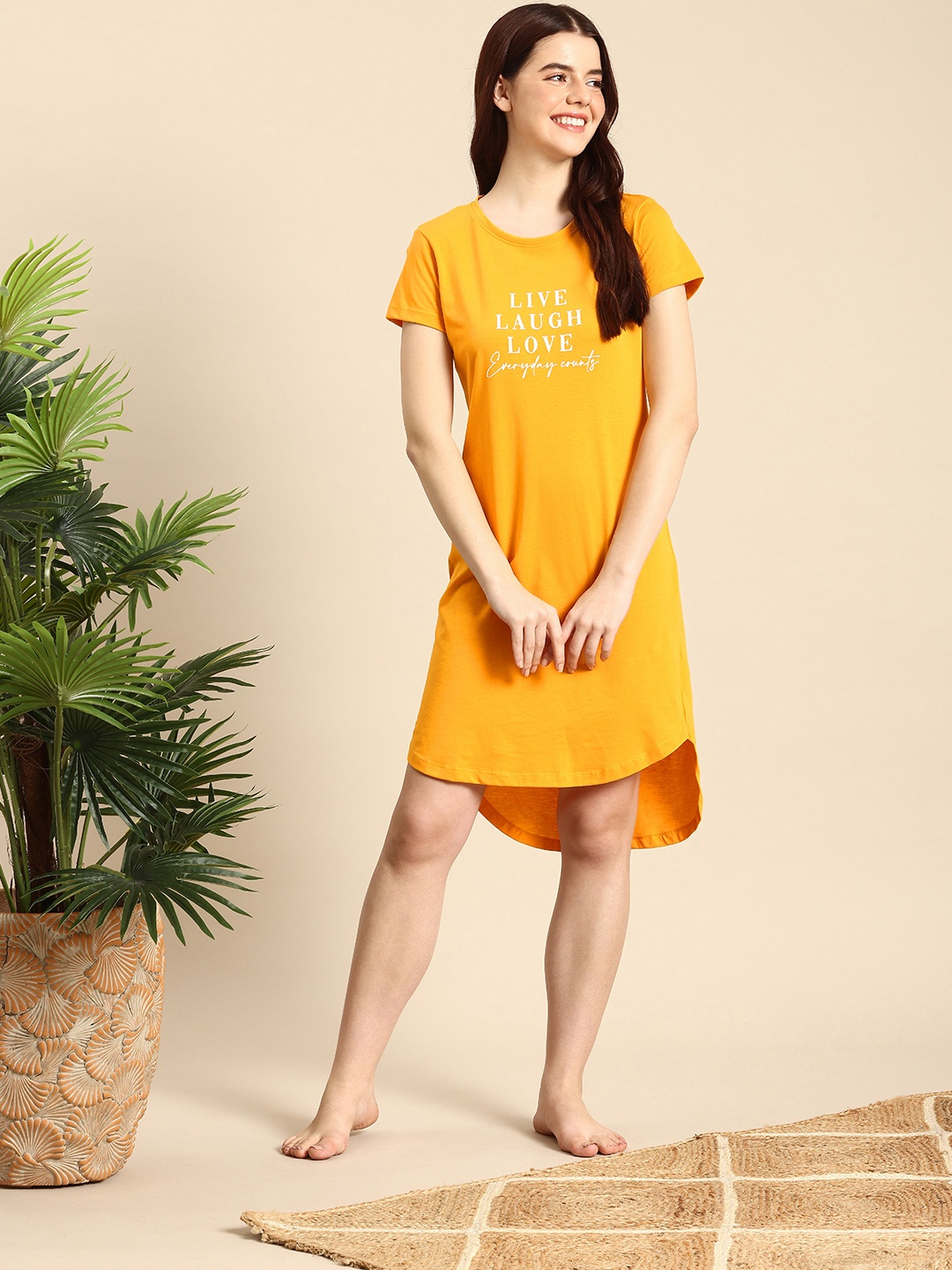 

Mast & Harbour Printed T-shirt Nightdress, Mustard