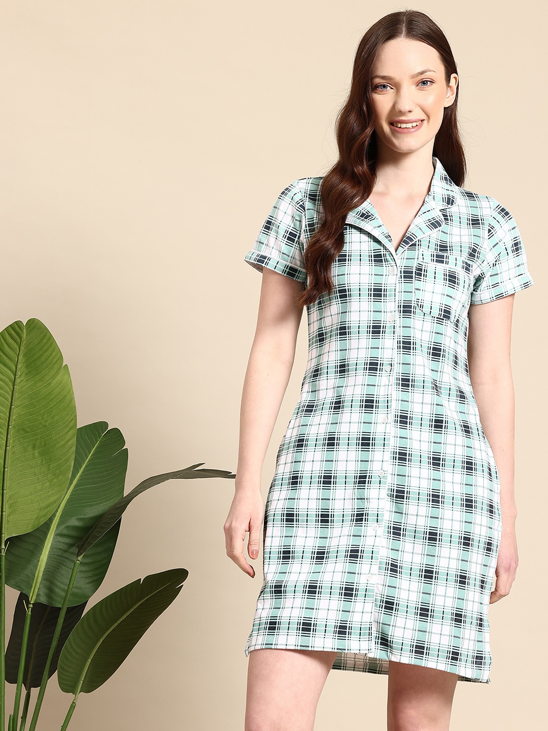 

Mast & Harbour Checked Nightdress, Green