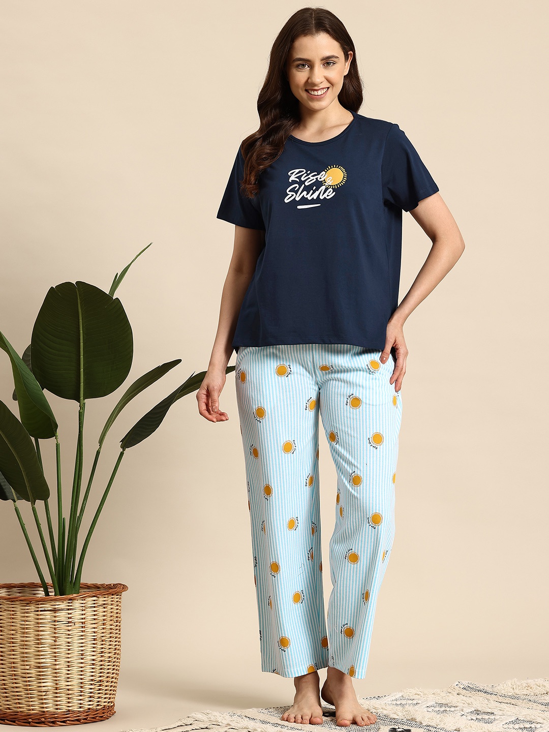 

Mast & Harbour Printed Pyjama Set with Pouch, Blue