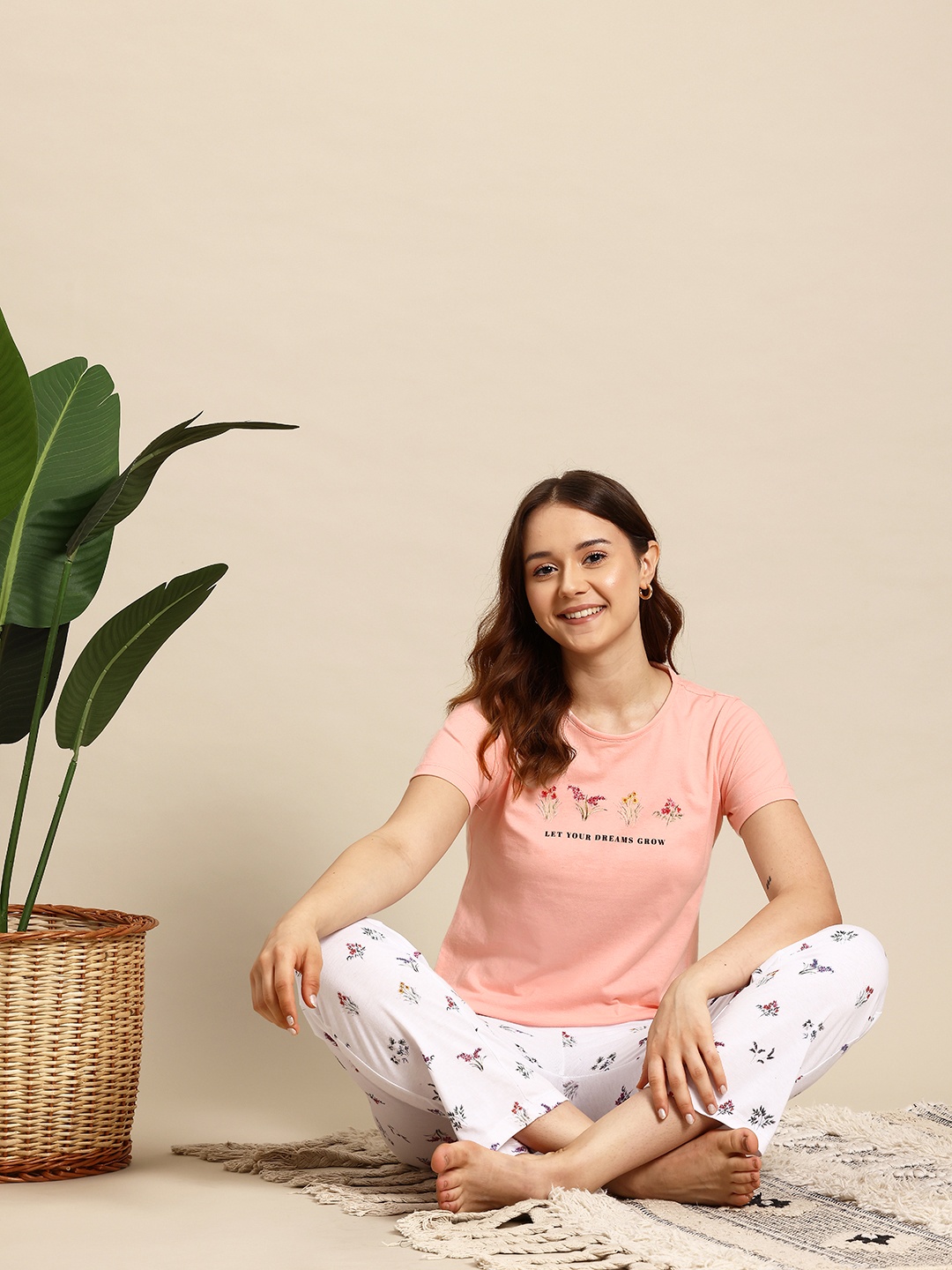 

Mast & Harbour Floral Printed Night suit, Peach