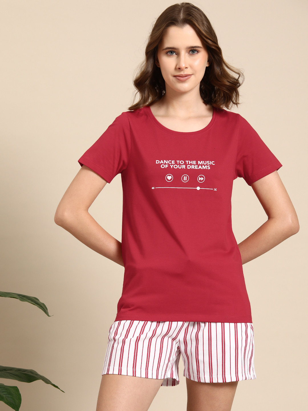 

Mast & Harbour Typography Printed Night Suit, Red