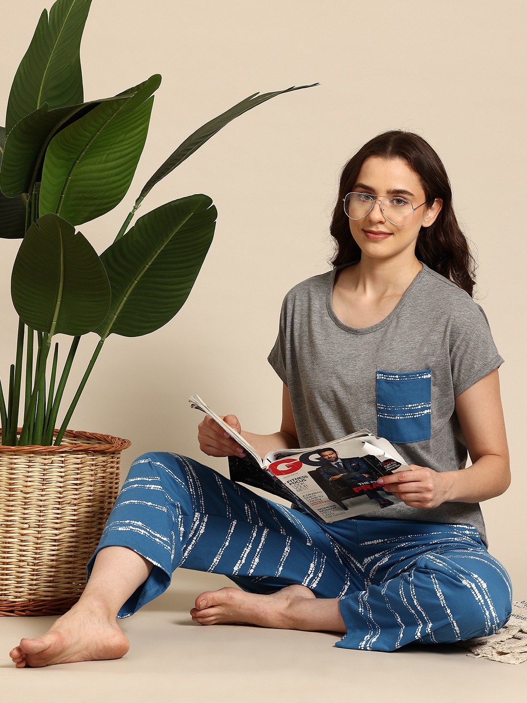 

Mast & Harbour Striped Pyjama Set with Pouch, Grey