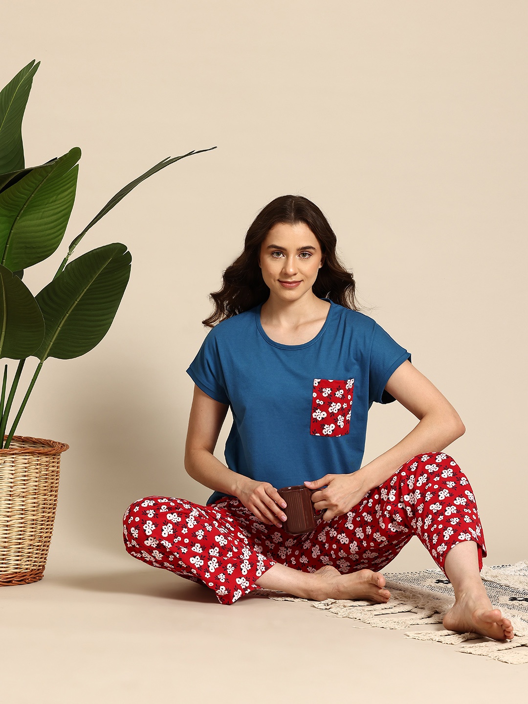 

Mast & Harbour Floral Print Pyjama Set with Pouch, Blue