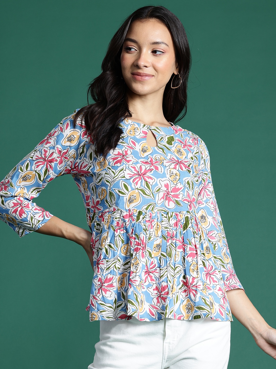 

DressBerry Floral Printed Empire Top, Blue