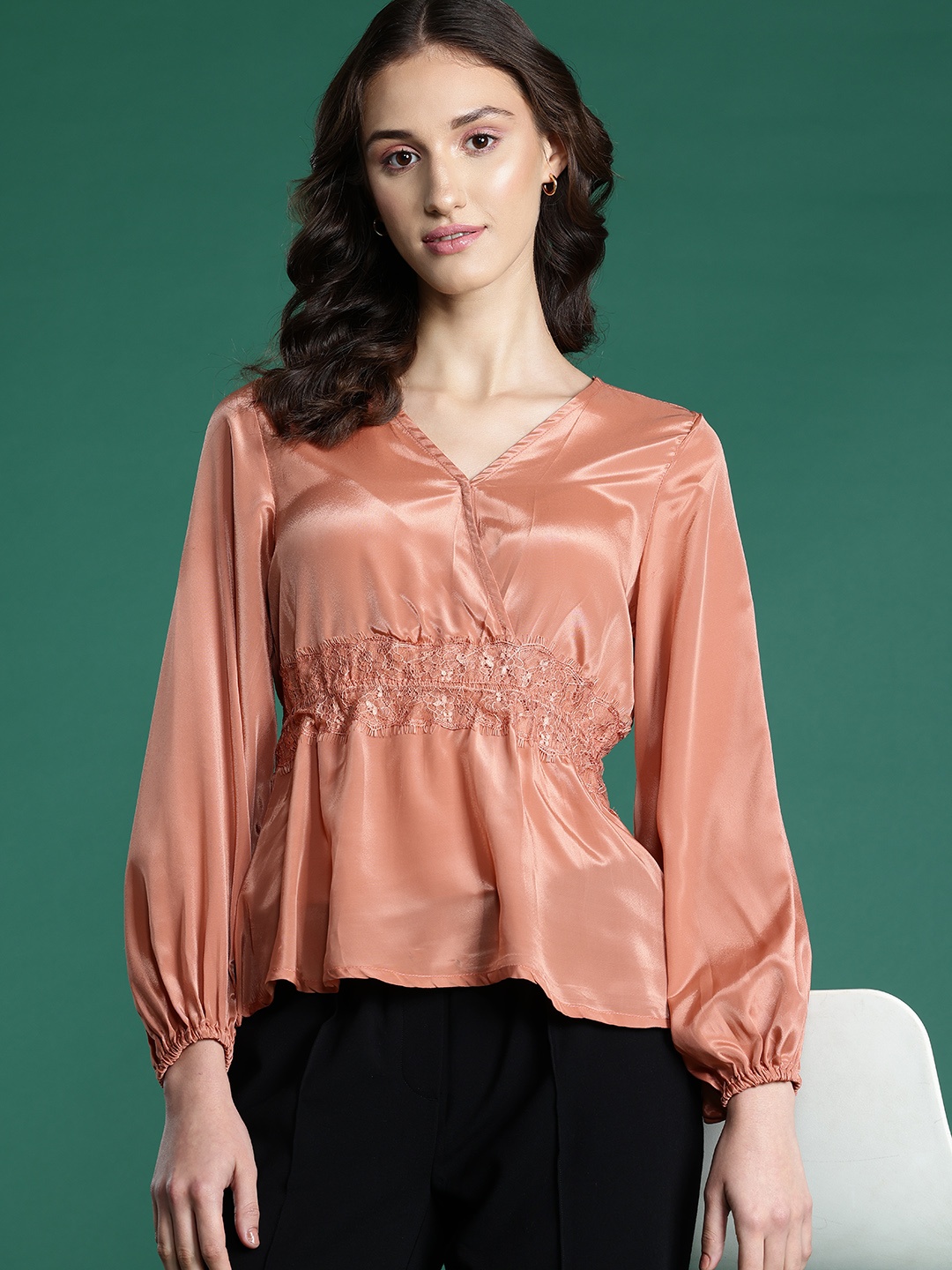 

DressBerry Bizwear Puff Sleeve Cinched Waist Top, Peach