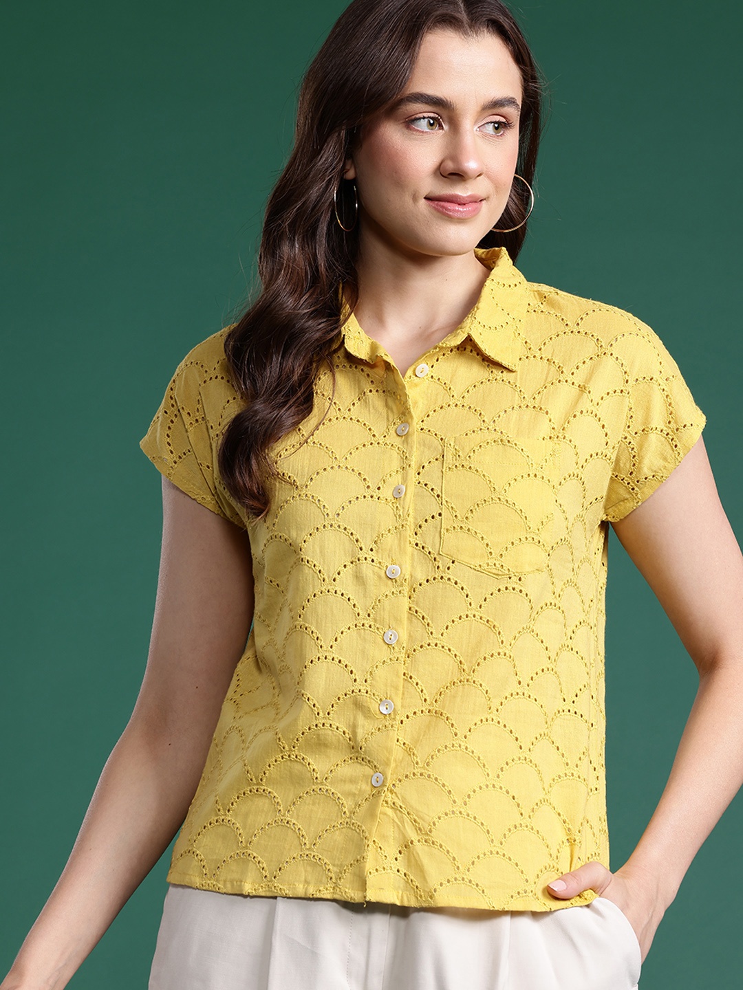 

DressBerry Women Schiffli Casual Shirt, Yellow