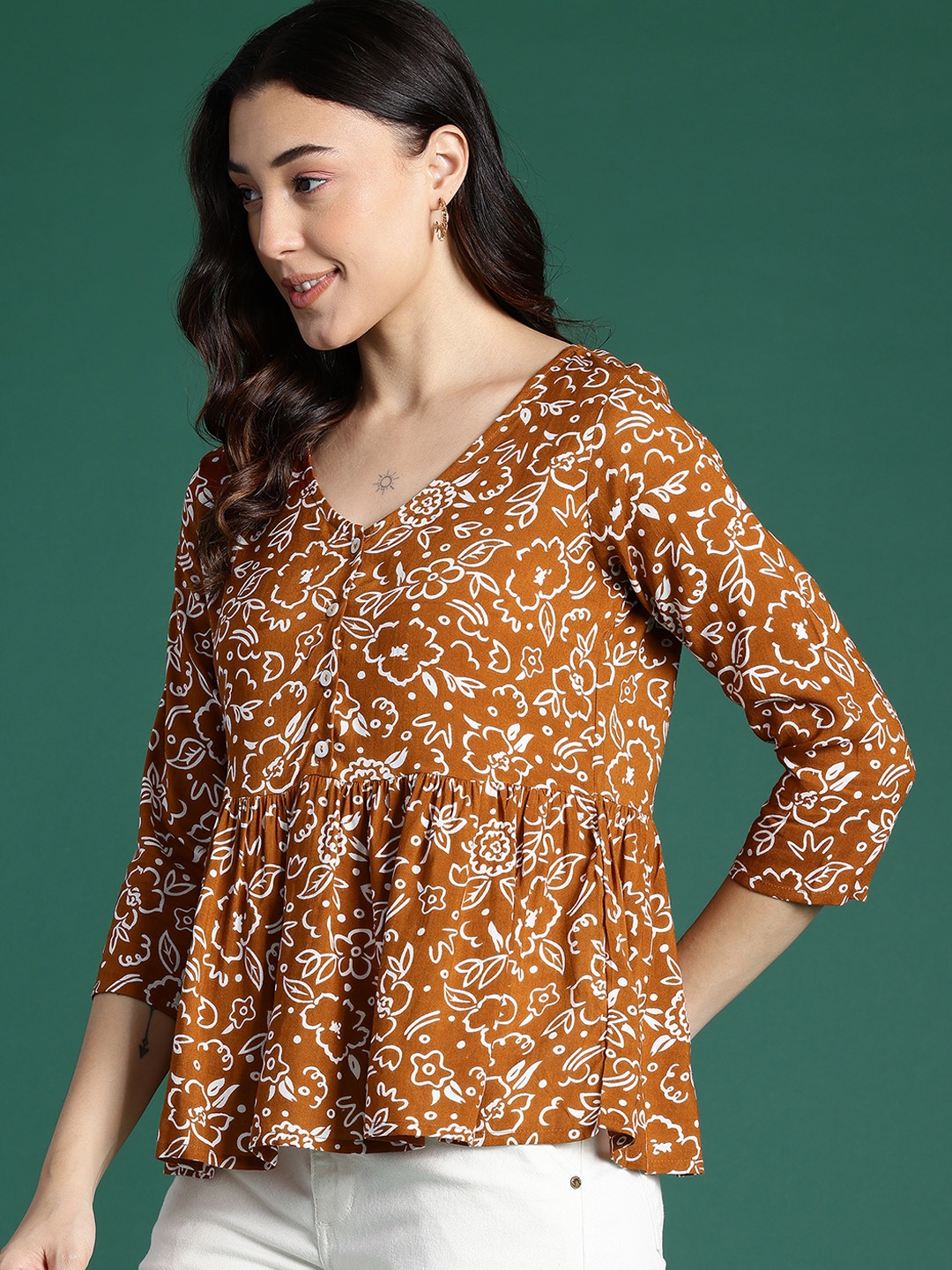 

DressBerry Floral Print A-Line Top, Rust