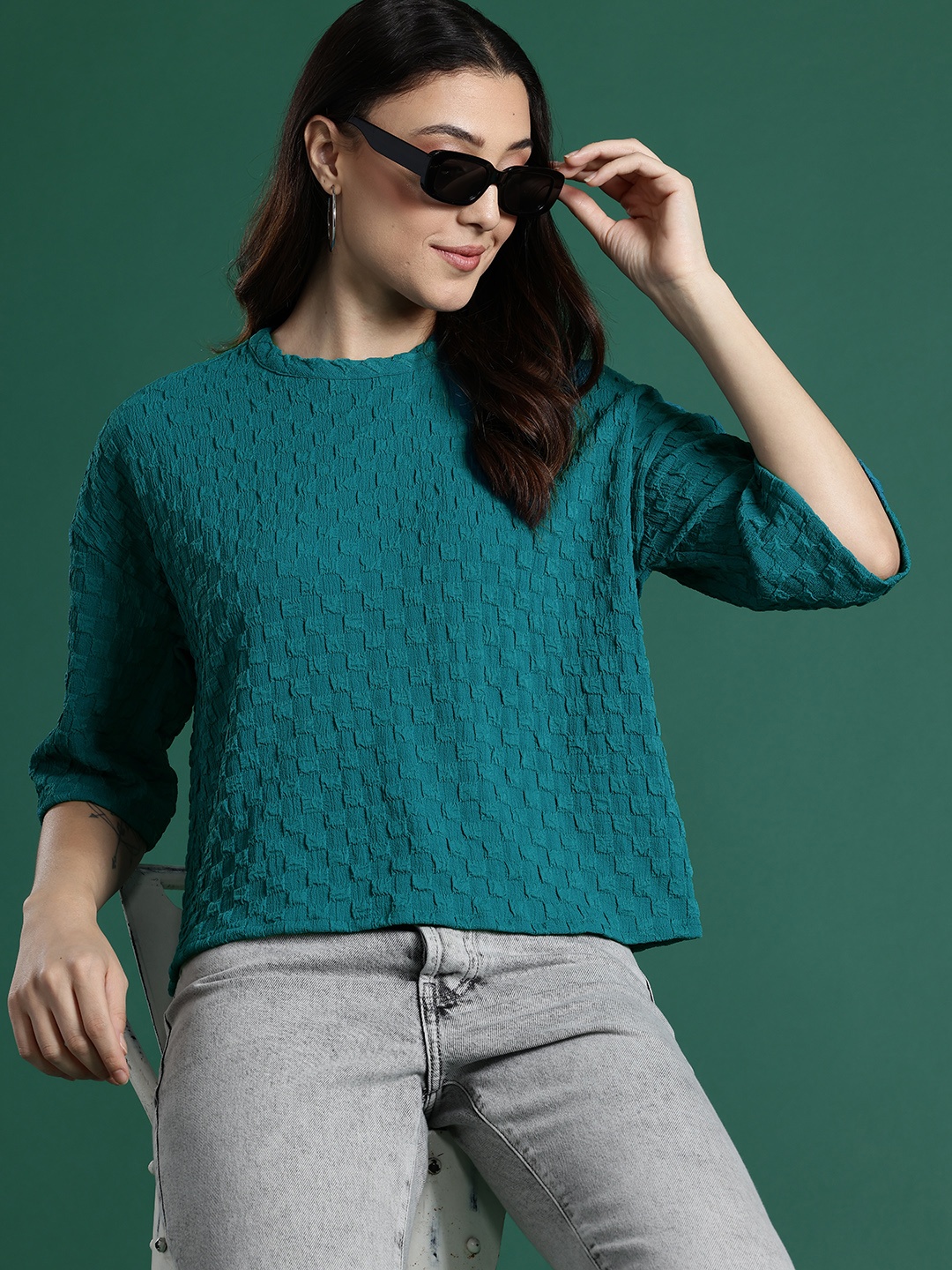 

DressBerry Seersucker Boxy Top, Teal