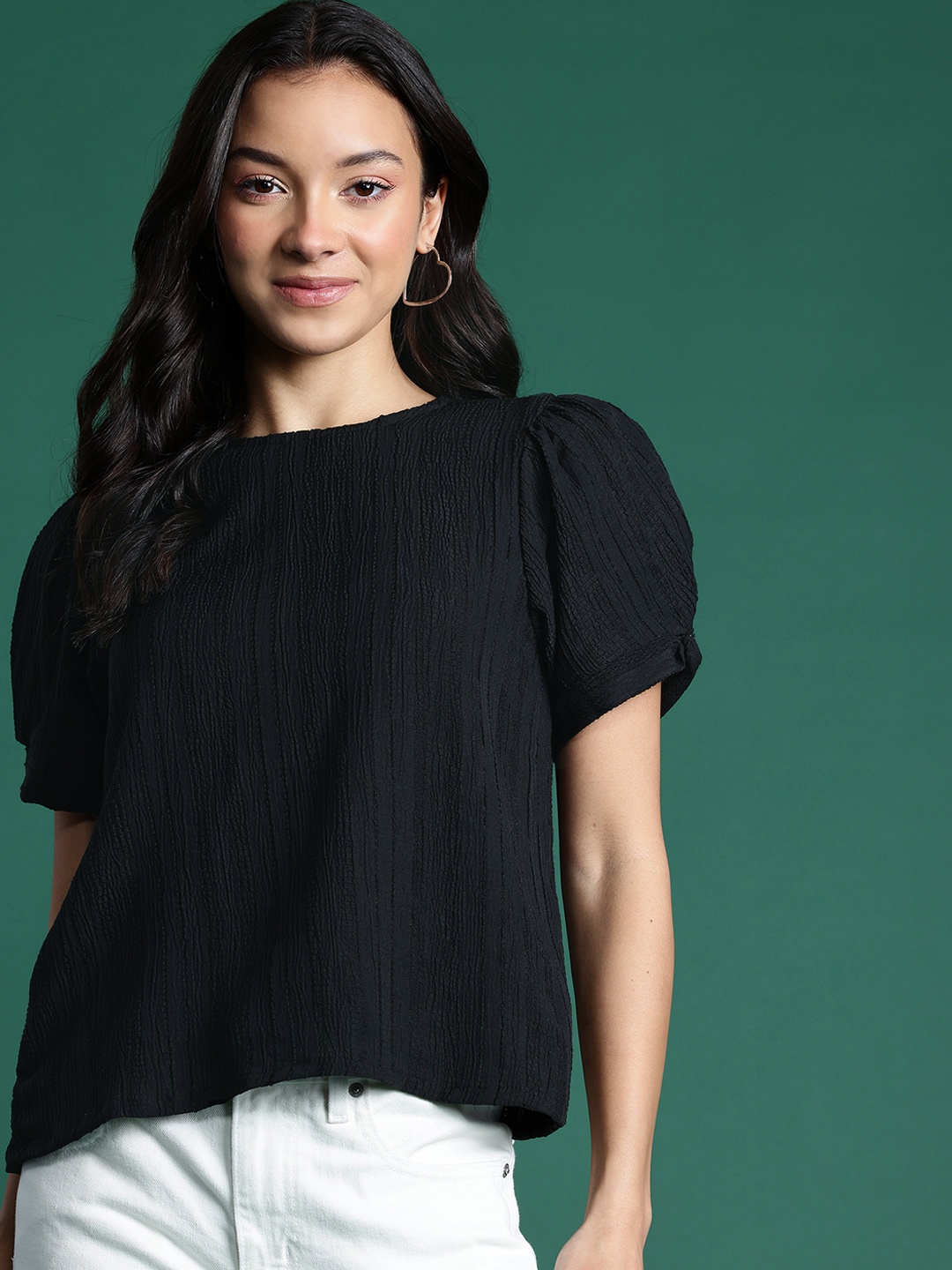 

DressBerry Puff Sleeve Top, Black