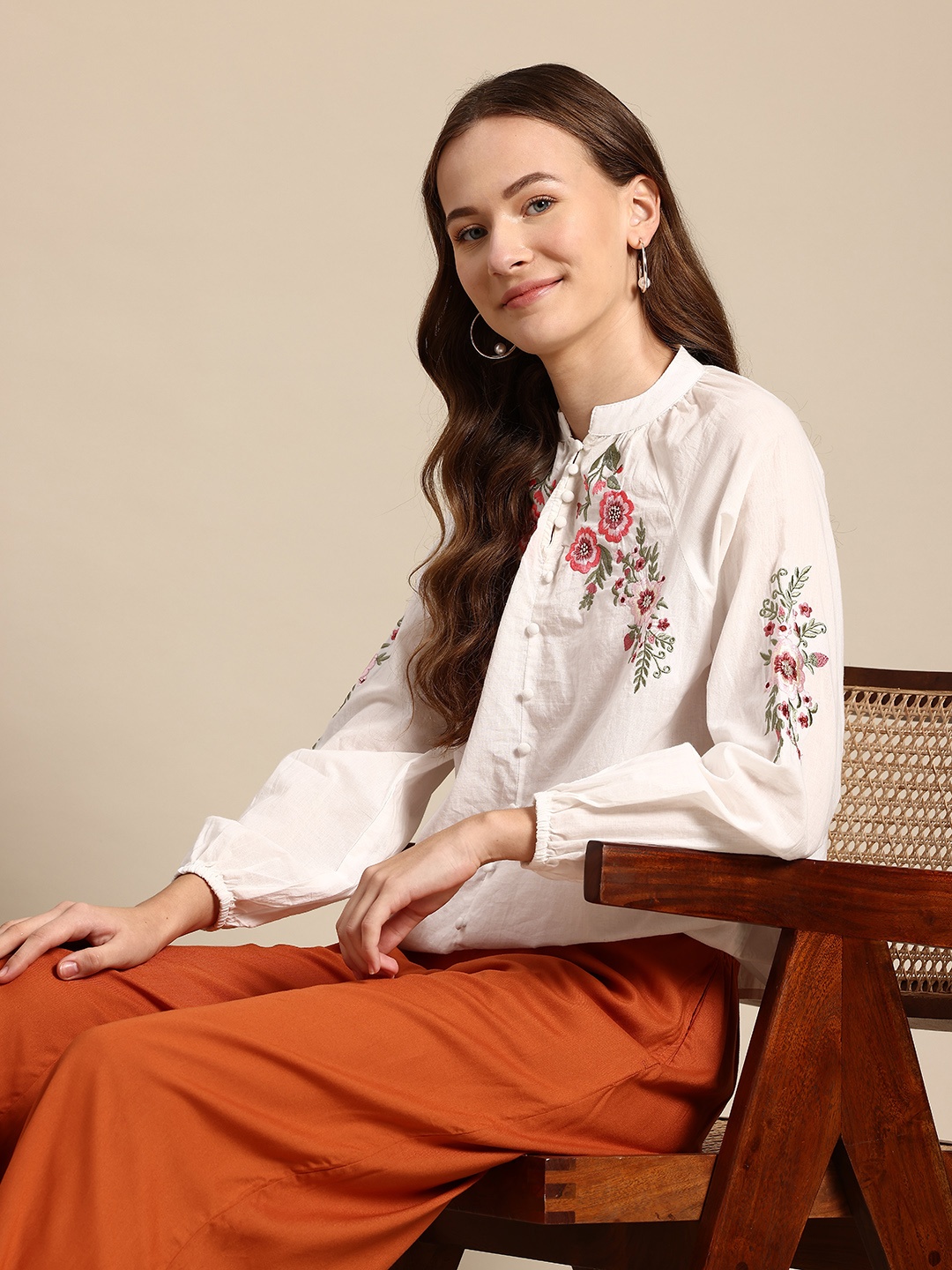 

Mast & Harbour Floral Embroidered Cotton Top, White