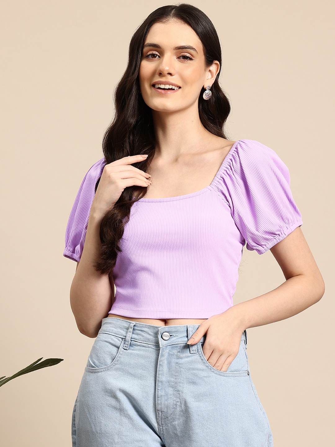 

Mast & Harbour Square Neck Ribbed Top, Lavender
