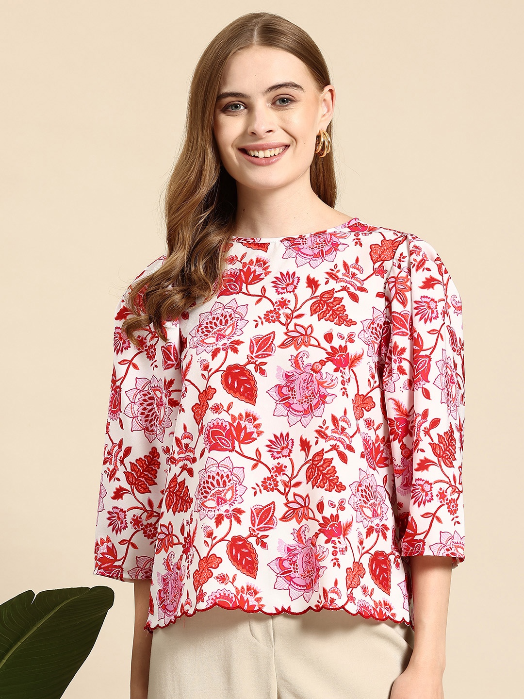 

Mast & Harbour Floral Print Puff Sleeve Top, White