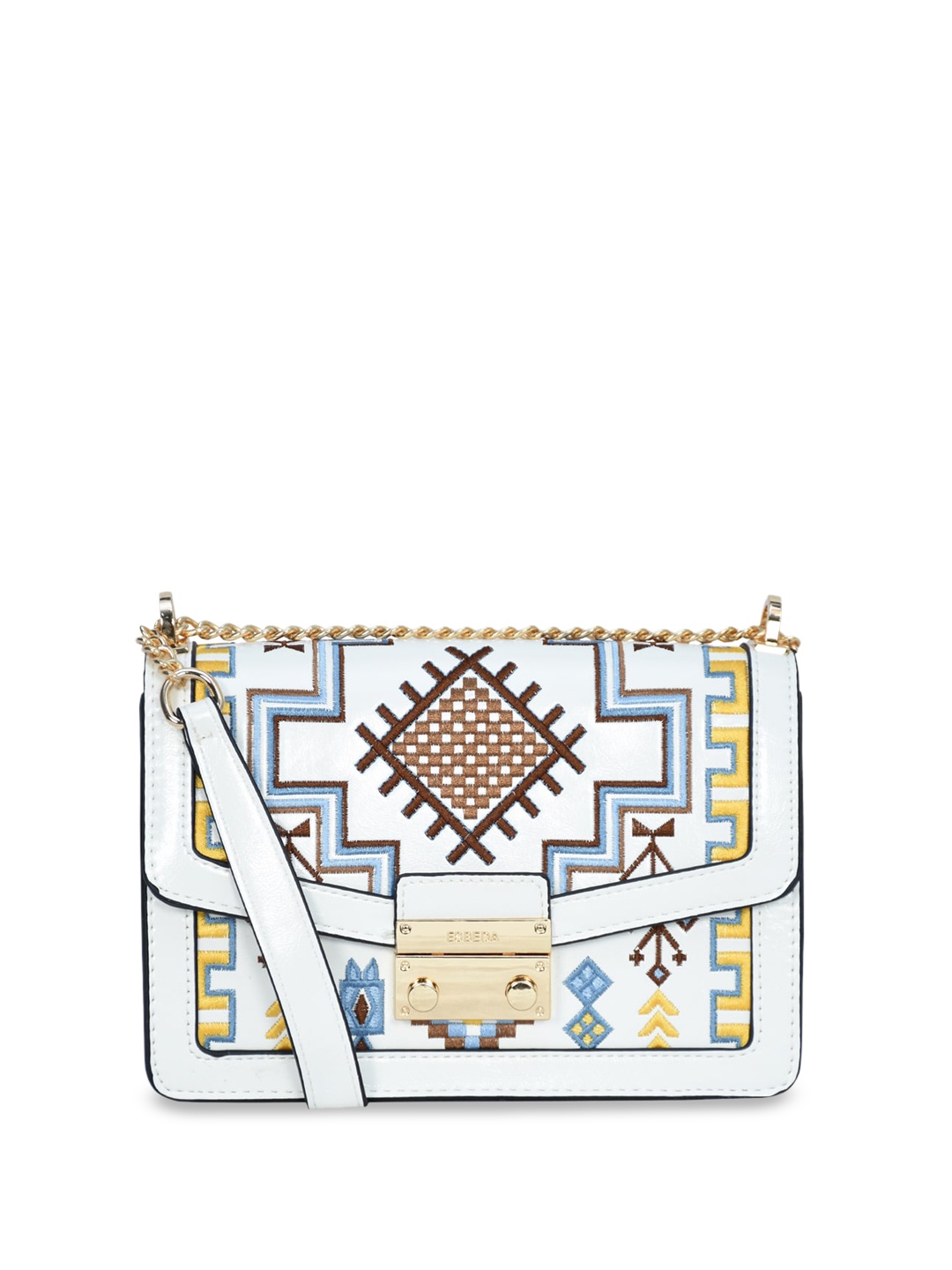 

ESBEDA Embroidered Zip Detail Structured Art Mini Sling Bag, White