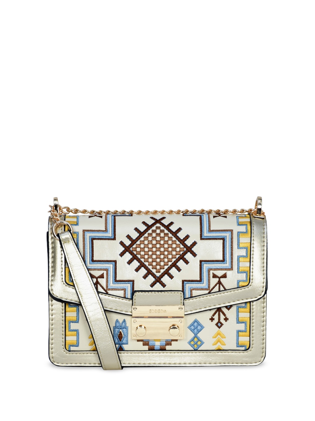 

ESBEDA Geometric Embroidered Structured Art Mini Sling Bag, Gold