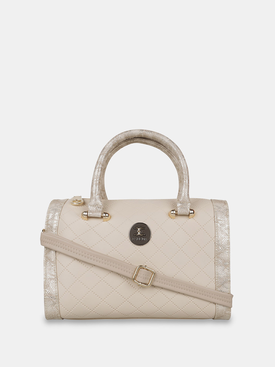 

ESBEDA Glitter Top Textured Structured Handheld Bag with Quilted, Cream