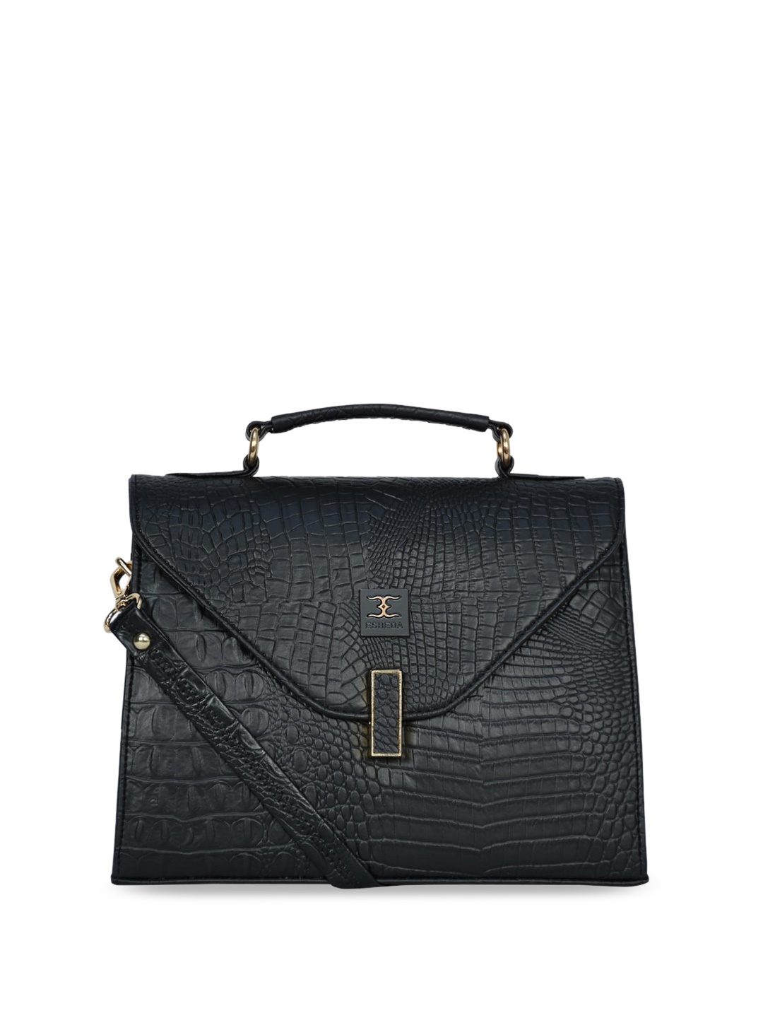 

ESBEDA Croco Embossed Textured Structured Satchel Bag, Black