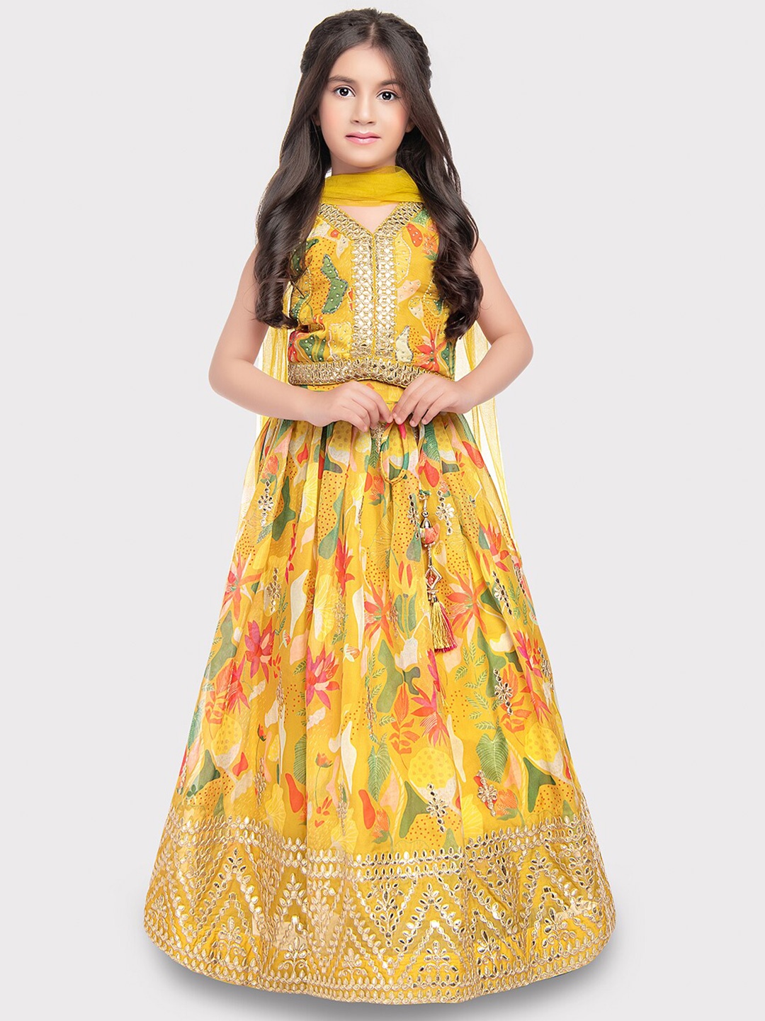 

Tiny Kingdom Girls Printed Ready to Wear Lehenga & Blouse With Dupatta, Yellow