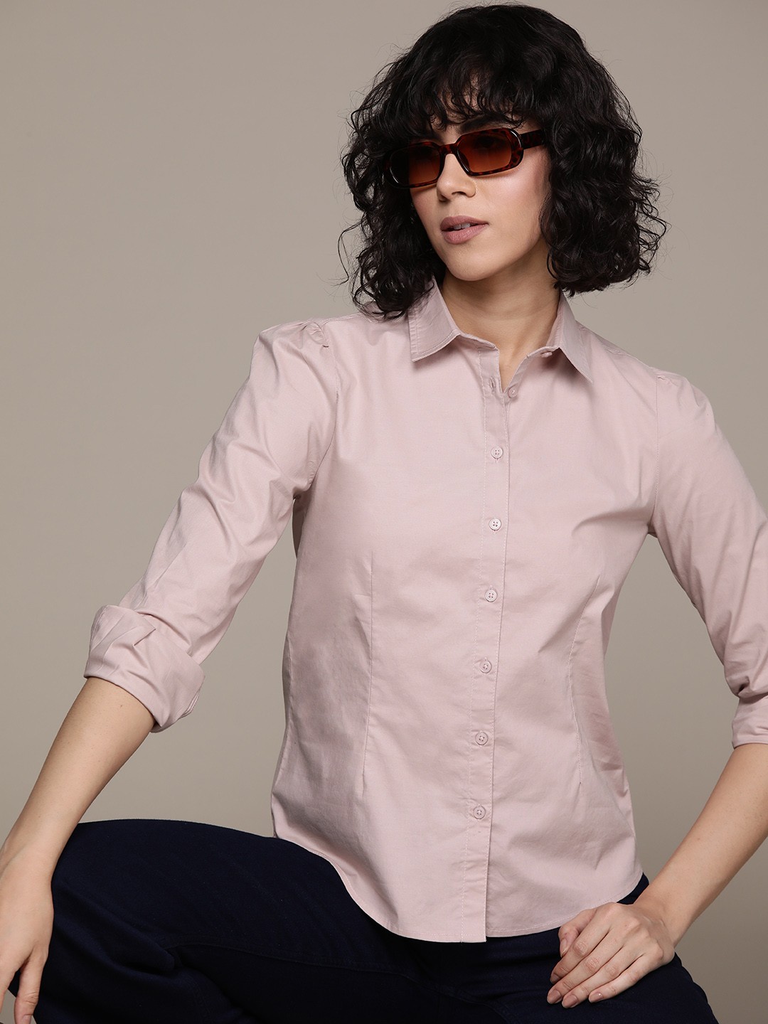 

Roadster Women Relaxed Opaque Cotton Casual Shirt, Peach
