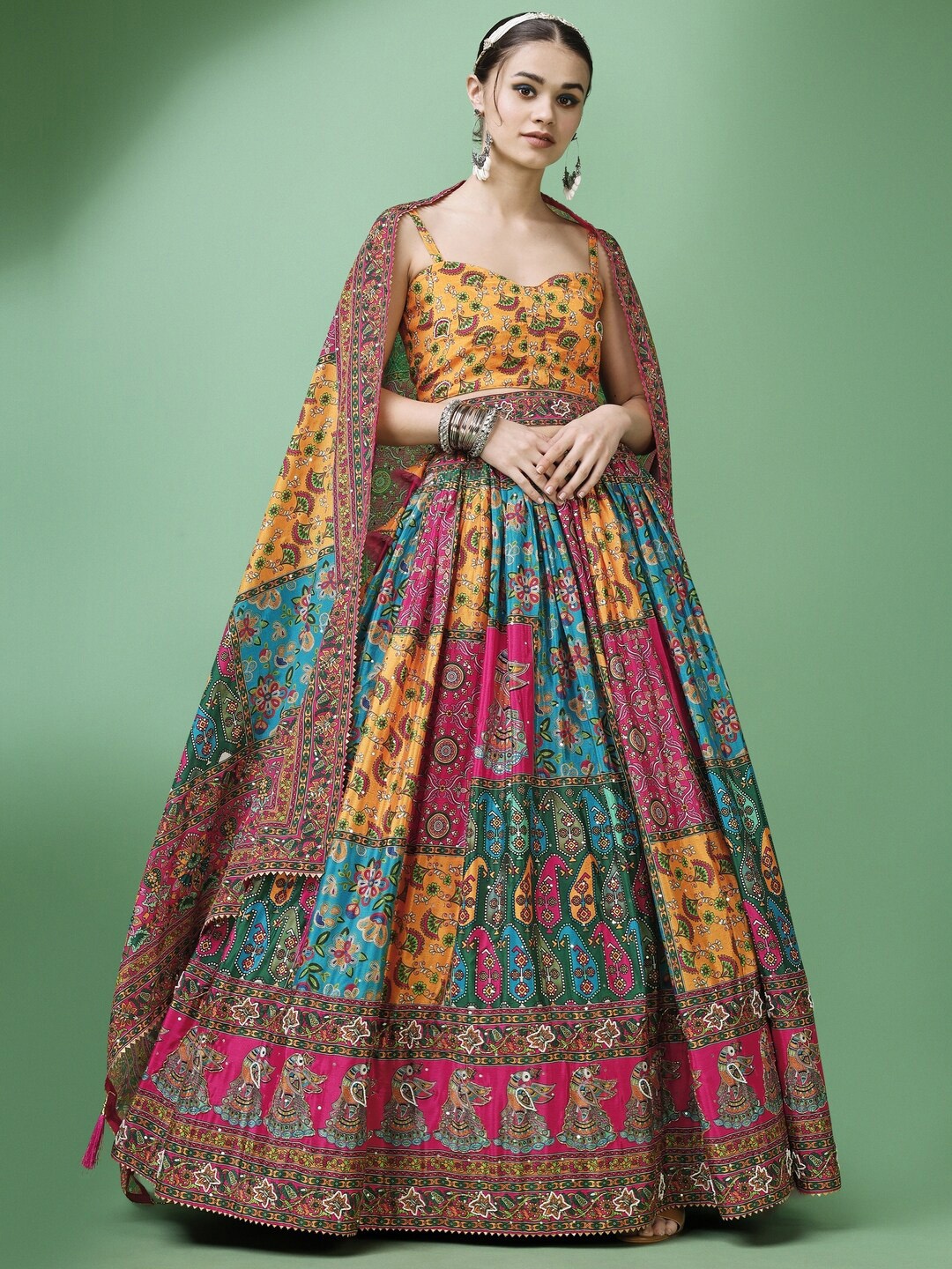 

Sadika Printed Semi-Stitched Lehenga & Unstitched Blouse With Dupatta, Yellow