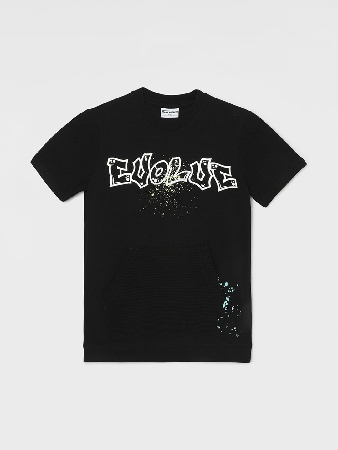 Fame Forever by Lifestyle Boys Typography Printed Applique T-shirt, Black