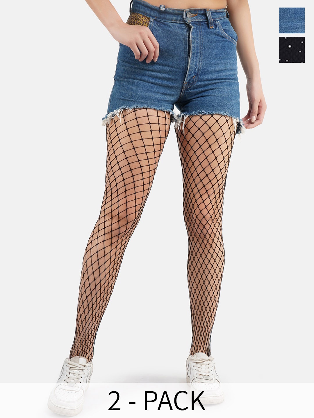 

SECRETS BY ZEROKAATA Pack Of 2 Fishnet Pantyhose Stockings, Black