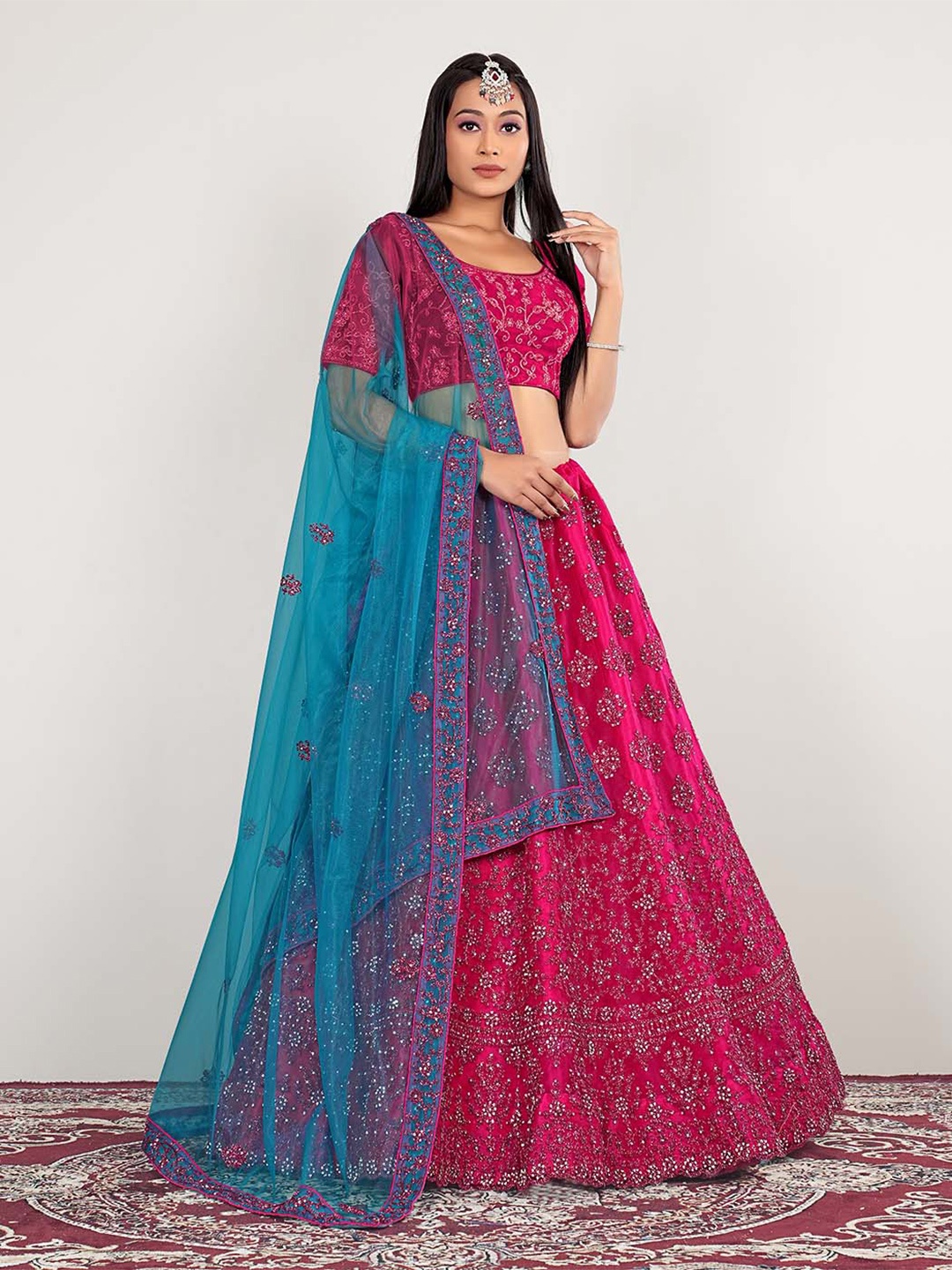 

HALFSAREE STUDIO Embroidered Semi-Stitched Lehenga & Unstitched Blouse With Dupatta, Pink