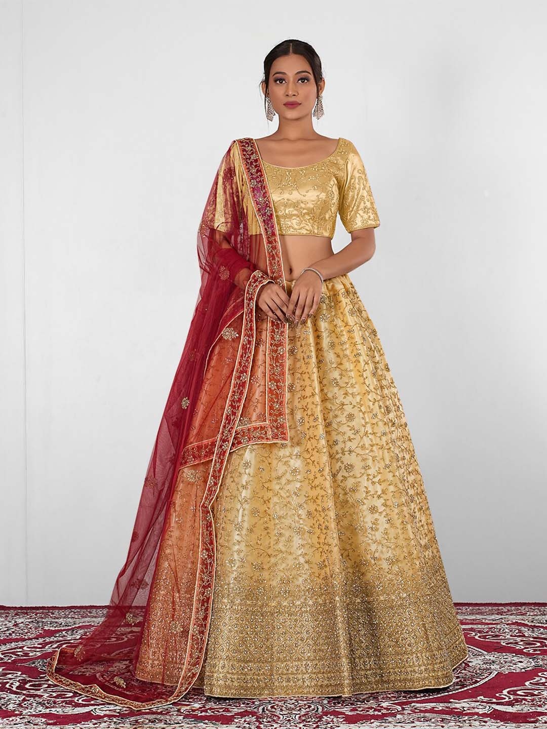 

HALFSAREE STUDIO Embroidered Semi-Stitched Lehenga & Unstitched Blouse With Dupatta, Cream