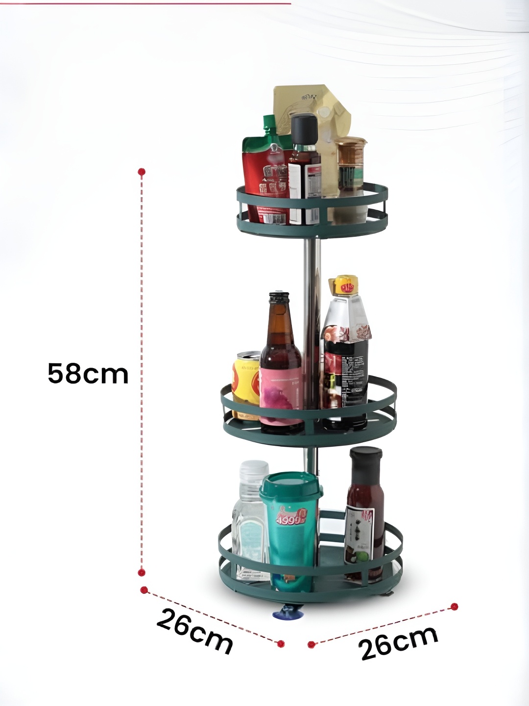 

UMAI Green & Silver Toned 3 Layer Rotatable Kitchen Storage Organizer Rack