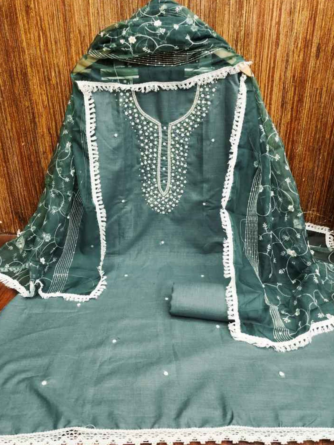 

faxofab Ethnic Motifs Embroidered Unstitched Dress Material, Grey