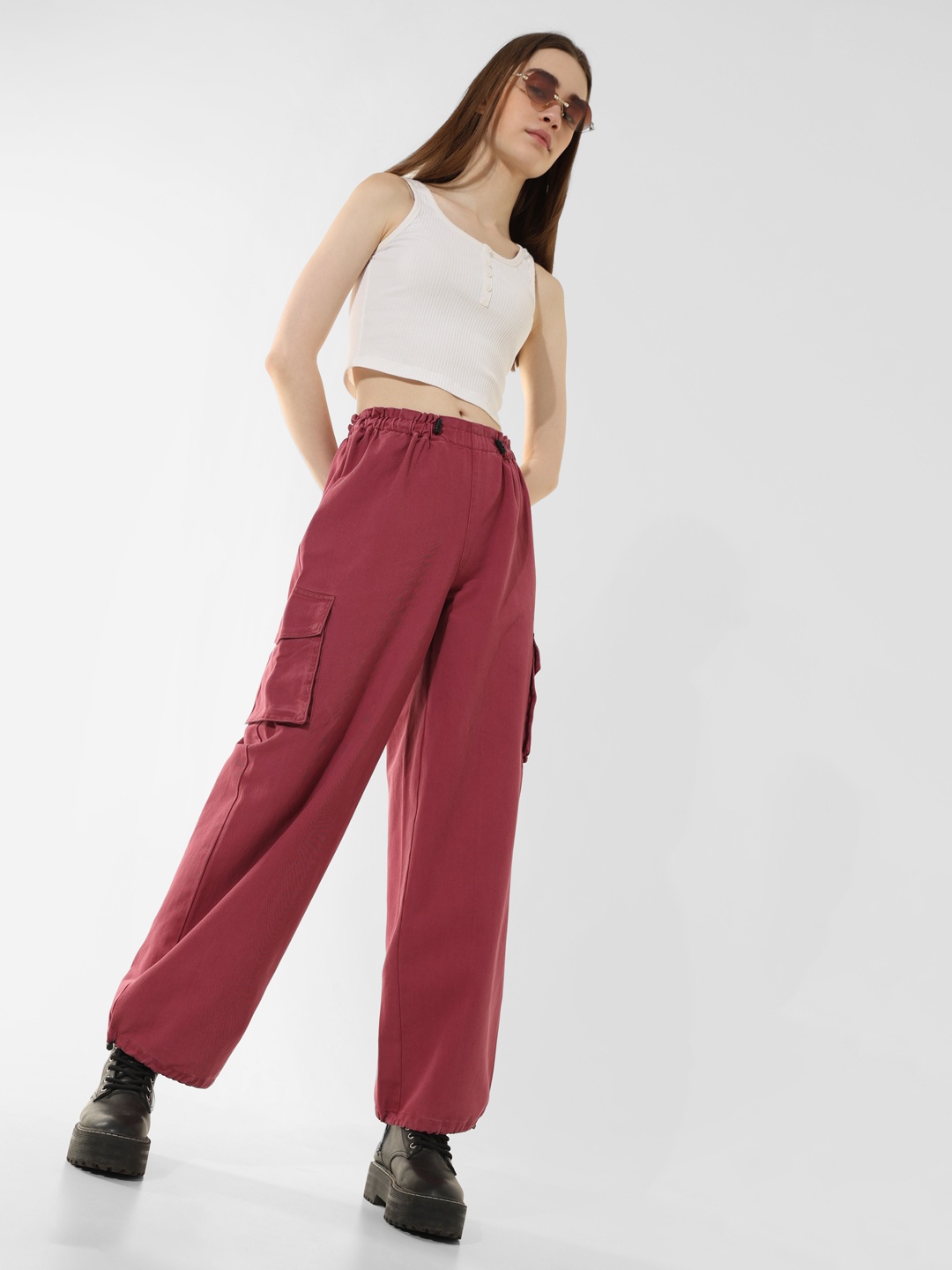 

ONLY Women Tapered Fit High-Rise Trousers, Pink