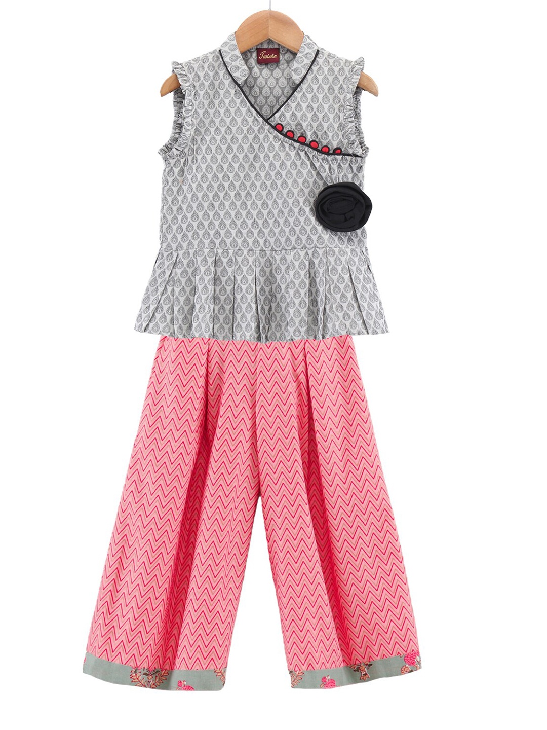 

Twisha Girls Printed Pure Cotton Top with Palazzos, Grey