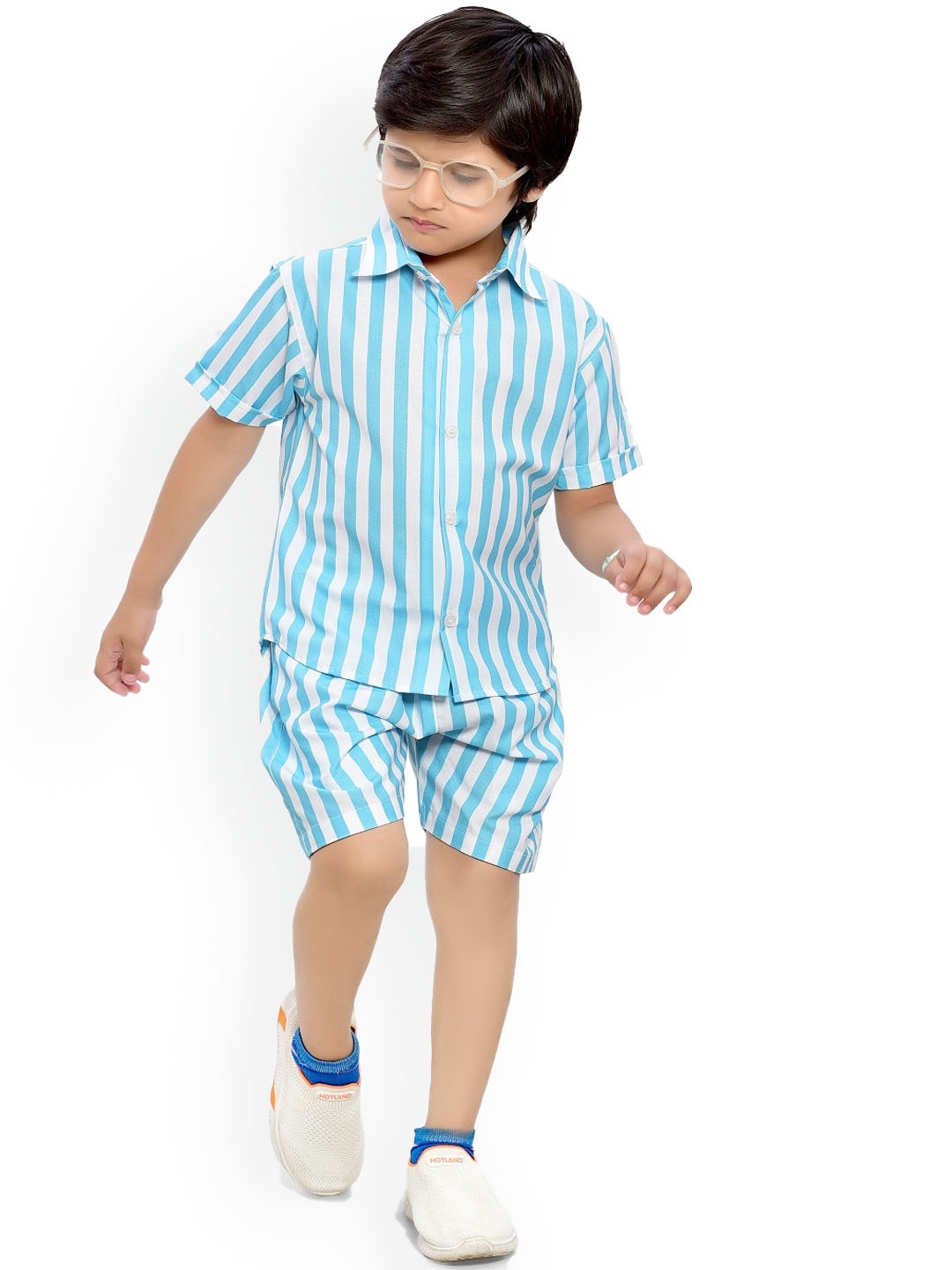 

BAESD Boys Striped Pure Cotton Shirt with Shorts, Blue