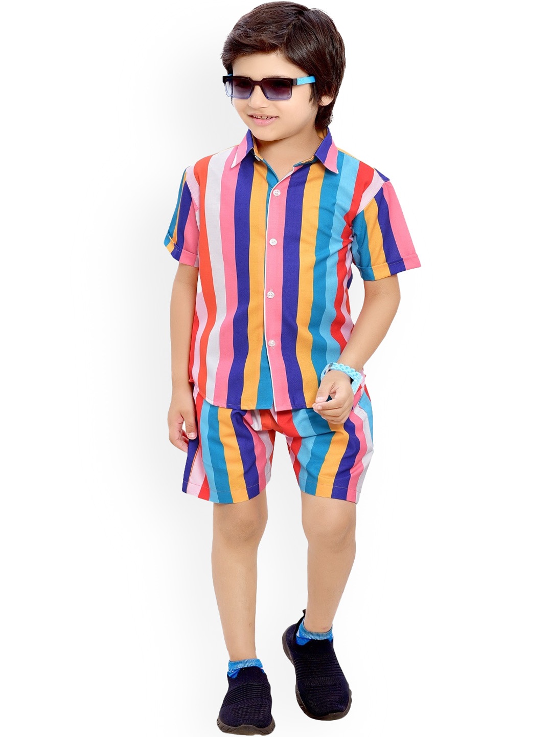 

BAESD Boys Striped Pure Cotton Shirt & Shorts, Blue