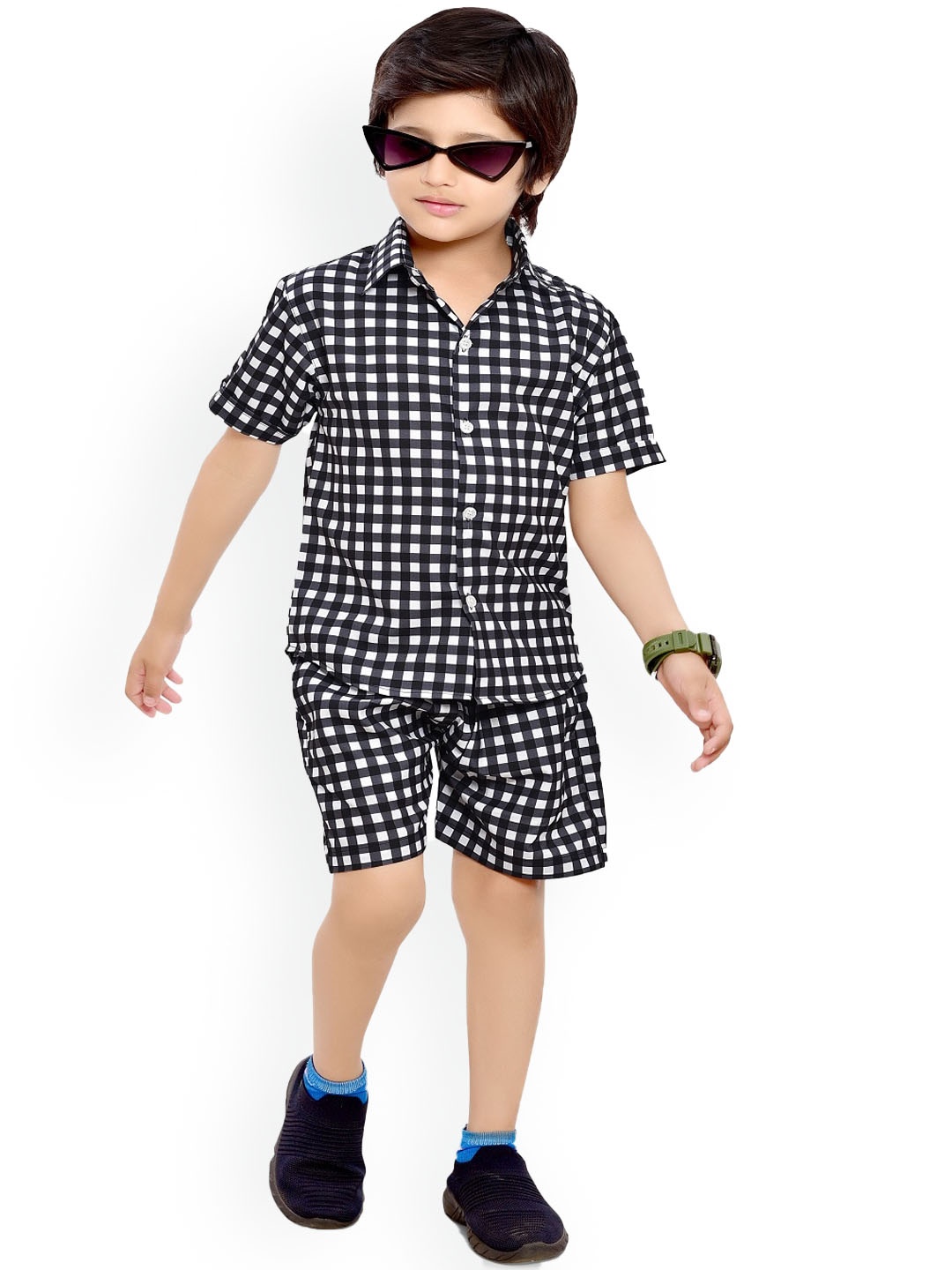 

BAESD Boys Geometric Printed Pure Cotton Shirt with Shorts, Black