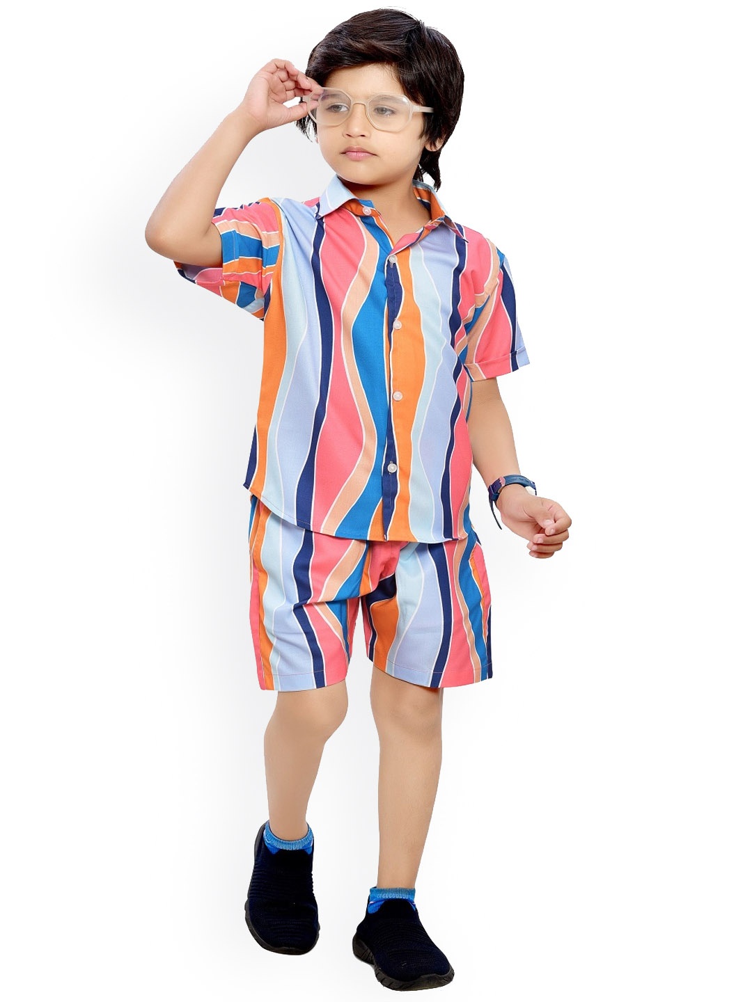 

BAESD Boys Striped Pure Cotton Shirt with Shorts, Coral